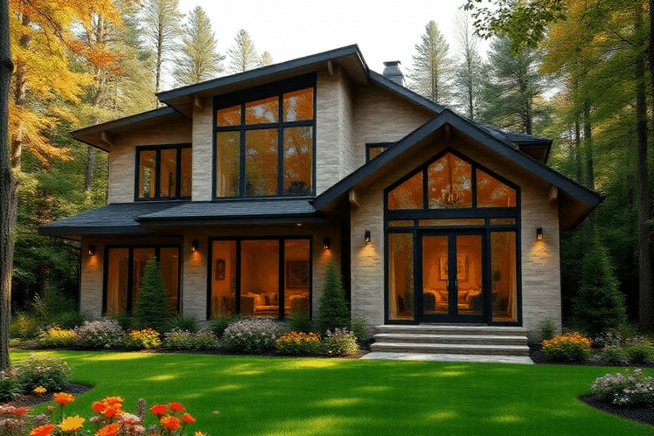 Building-a-Prefab-Home-in-Brampton-Beautiful-Luxury-Modern-Affordable-Prefab-Home-Stylish-Exterior-Unique-Design-at-night-in-Brampton-Ontario-Canada
