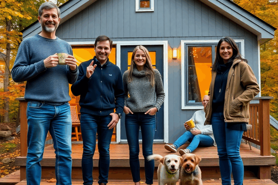 Prefab-Homes-in-Welland-for-Cottage-Home-Seekers-Small-Group-of-people-standing-in-front-of-their-new-prefab-cottage-home-and-smiling