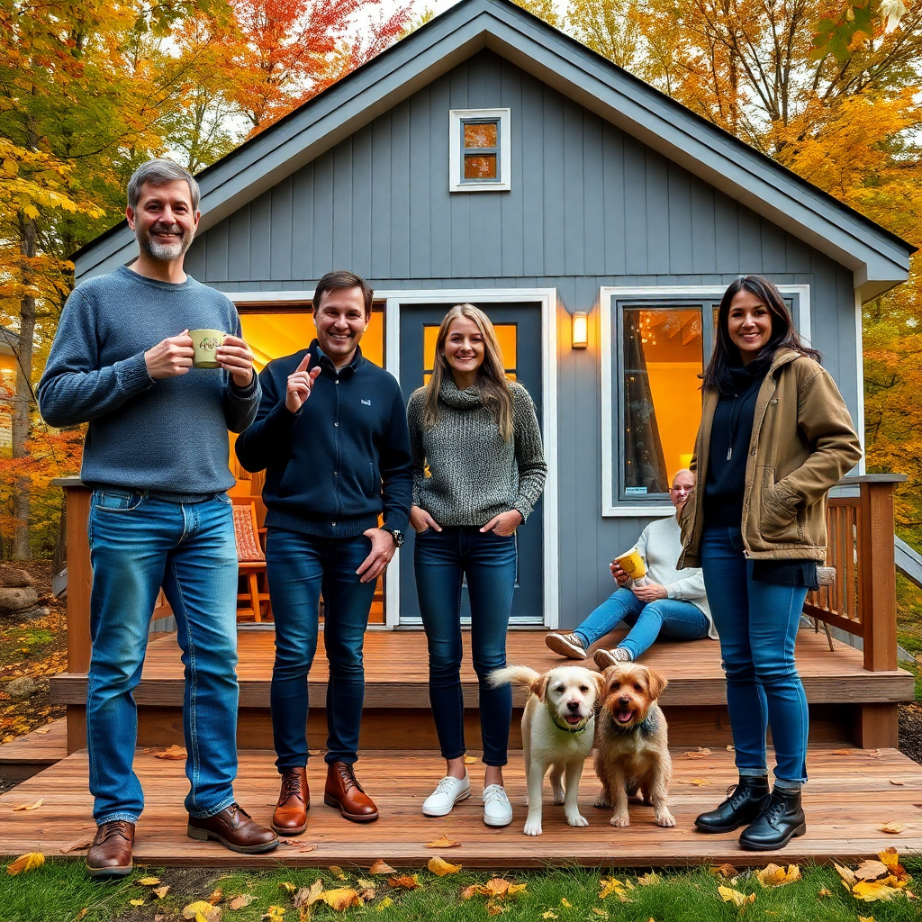 Prefab-Homes-in-Welland-for-Cottage-Home-Seekers-Small-Group-of-people-standing-in-front-of-their-new-prefab-cottage-home-and-smiling