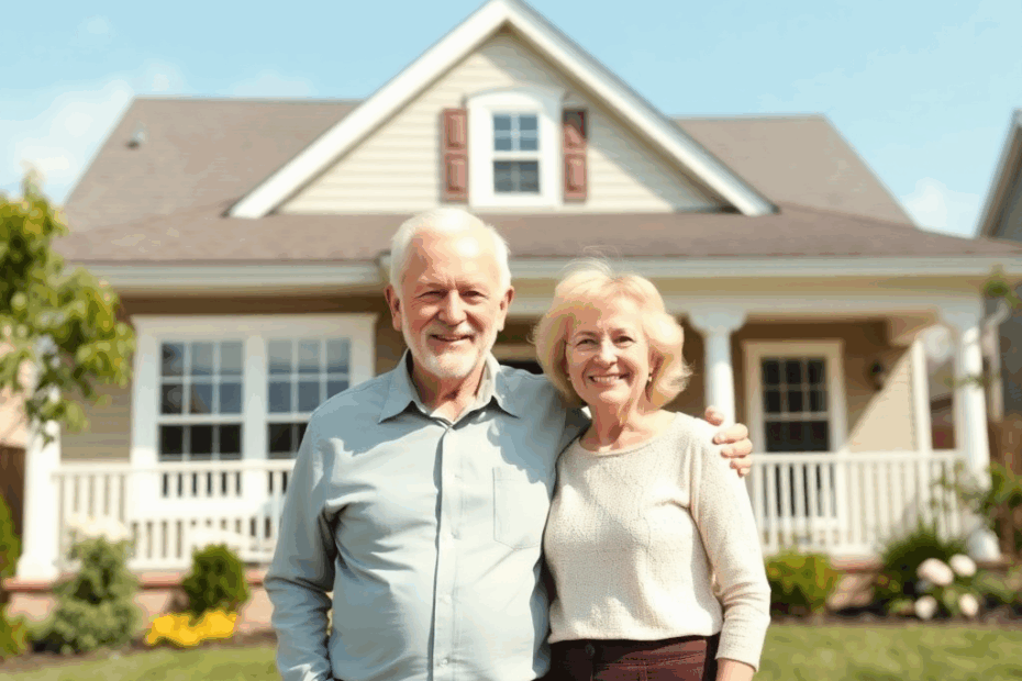 Prefab-Homes-in-Welland-for-Retirees-Old-couple-standing-in-front-of-their-new-prefab-home-and-smiling