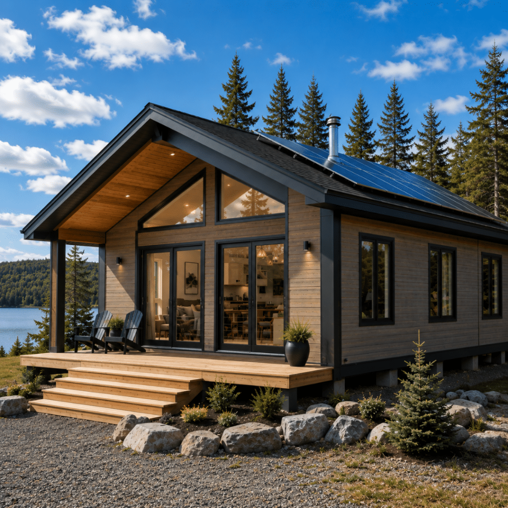 Prefab Homes in Ottawa for Off-Grid Living Enthusiasts featuring a completed four-season prefab home on a rural Eastern Ontario property, designed to support off-grid systems including solar power, battery storage, and year-round living.