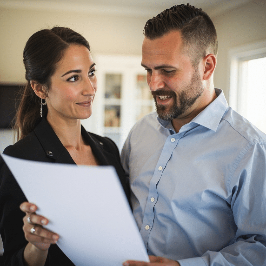 Prefab home builder in London, Ontario reviewing CSA-A277 certified construction drawings and building permit documents with a homeowner, ensuring compliance with the Ontario Building Code for faster 3–5 week permit approval.