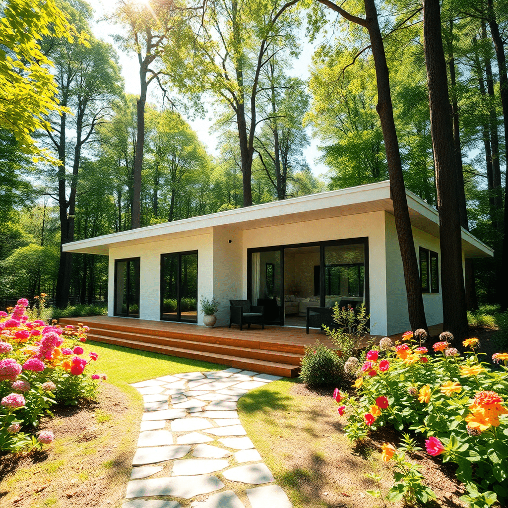 Affordable-Prefab-Cottages-Ontario-Beautiful-white-affordable-prefab-cottage-in-a-forested-lot-in-Ontario-built-with-modular-construction