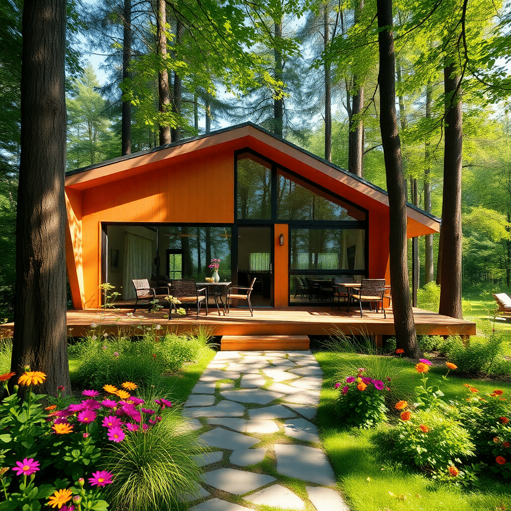 Affordable-Prefab-Cottages-Ontario-Compact-Orange-Modular-Home-in-Forested-Area-Built-to-Code