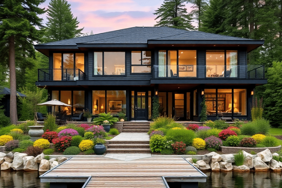 Can-I-Put-a-Prefab-Cottage-on-Waterfront-Property-in-Ontario-Modern-prefab-cottage-overlooking-a-serene-Ontario-lake-surrounded-by-trees-and-natural-shoreline