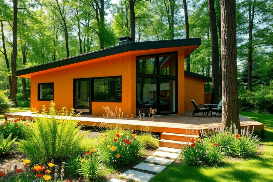 Can-You-Finance-an-Off-Grid-Prefab-Cottage-in-Ontario-Modern-prefab-cottage-nestled-in-a-vibrant-Ontario-forest-illustrating-eco-friendly-design