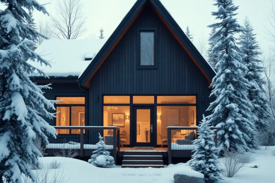 Can-You-Install-a-Prefab-Cottage-in-Winter-in-Ontario-Newly-installed-prefab-cottage-on-a-snow-covered-residential-lot-in-Ontario-showcasing-winterized-construction