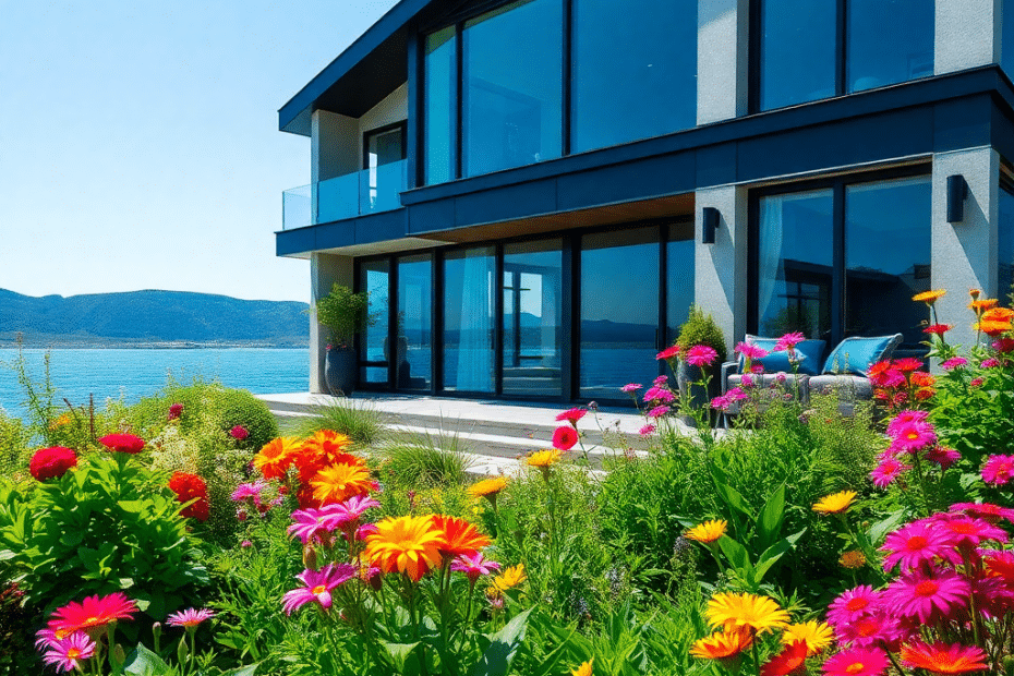 Sleek, modern prefab cottage with large windows and clean lines overlooking a tranquil Ontario waterfront — evokes questions about long-term durability and warranty coverage.