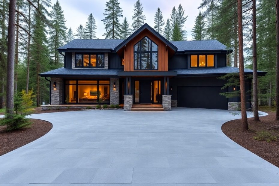 Sustainable prefab home in London, Ontario — modern luxury design with sleek exterior, energy-efficient materials, and affordable eco-friendly architecture example in a suburban setting.