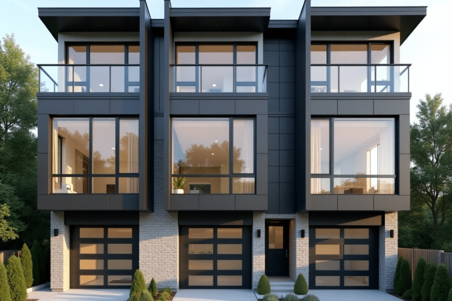 Modern Vaughan Prefab Triplex with sleek architecture, energy-efficient design, and spacious multi-unit living.