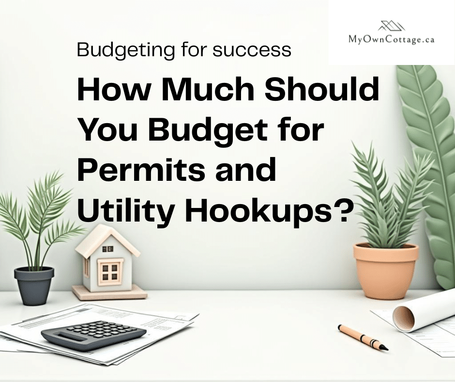 Calculator next to a model home representing budgeting for permits and utility hookups in Ontario prefab homes