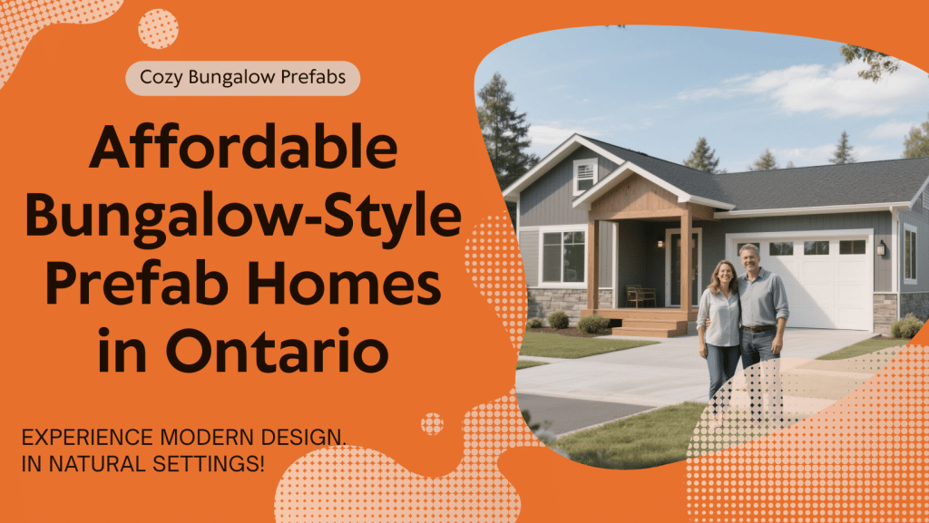 Homeowners standing in front of a modern bungalow-style prefab home in Ontario, showcasing affordable passive-house design with transparent pricing options.