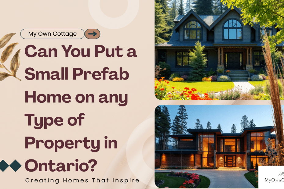 Infographic showing modern prefab home designs and zoning details for Ontario property placement.