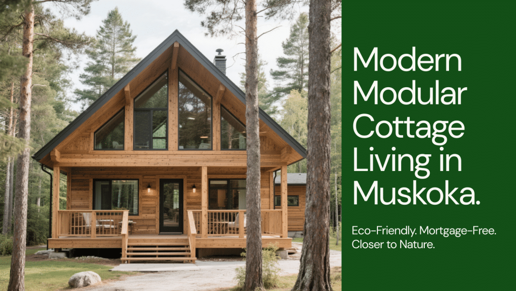 Modern rustic modular cottage in Muskoka, Ontario surrounded by nature, symbolizing eco-friendly downsizing and simplified living