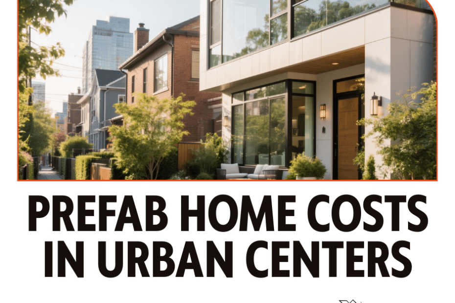 Modern prefab homes in Ontario urban centers with city skyline and financial planning concept.
