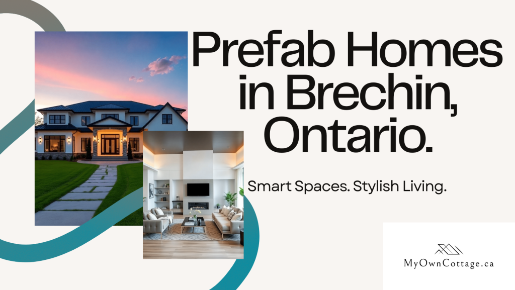 Modern prefab home in Brechin, Ontario with sleek white exterior and cost-effective interior design by My Own Cottage