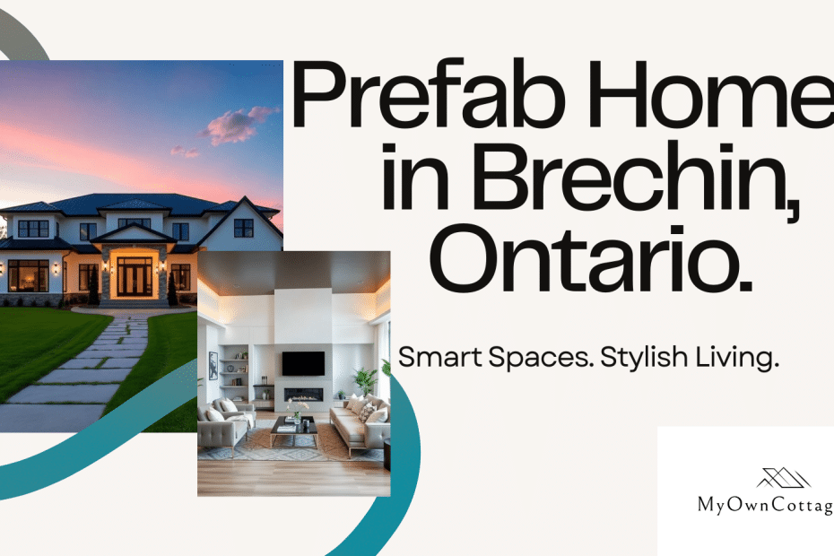 Modern prefab home in Brechin, Ontario with sleek white exterior and cost-effective interior design by My Own Cottage