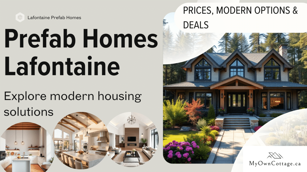 Prefab homes in Lafontaine, Ontario – interior and exterior views built by My Own Cottage Inc.