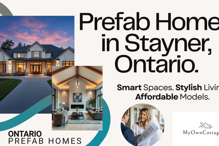 Modern prefab homes in Stayner Ontario showing exterior and interior designs by My Own Cottage