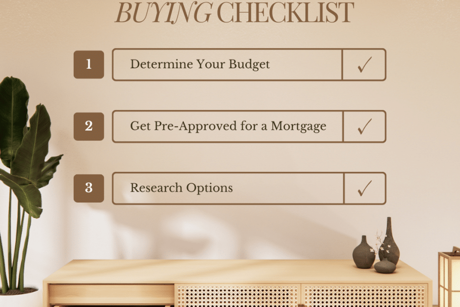Checklist for buying a prefab modular home in Ontario displayed on a table with a warm interior background