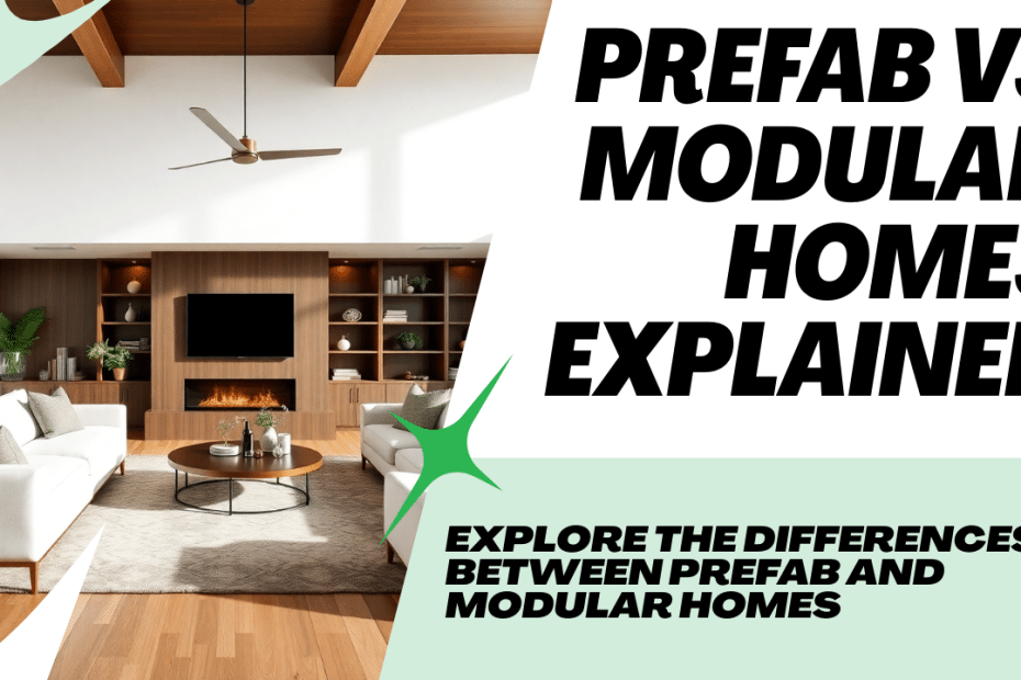 Side-by-side comparison image of prefab and modular homes in Ontario with the title "Prefab vs Modular Homes in Ontario" and subtitle "Understand the key differences before you build"
