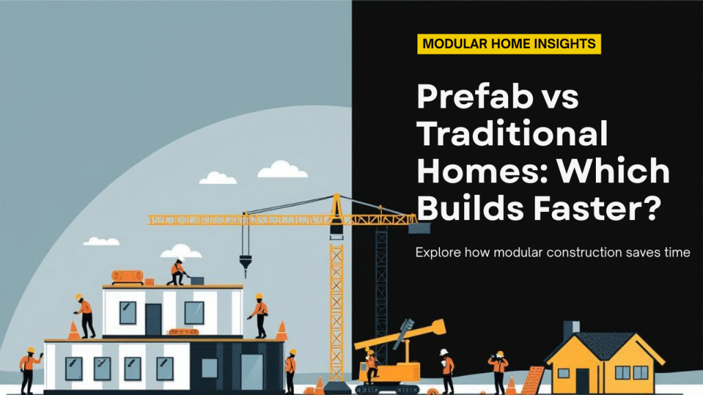 Hero image comparing modular construction with traditional home building, featuring visuals of speed and efficiency in Ontario.