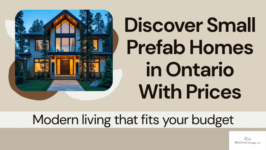 Modern small prefab homes in Ontario with price details displayed on banner