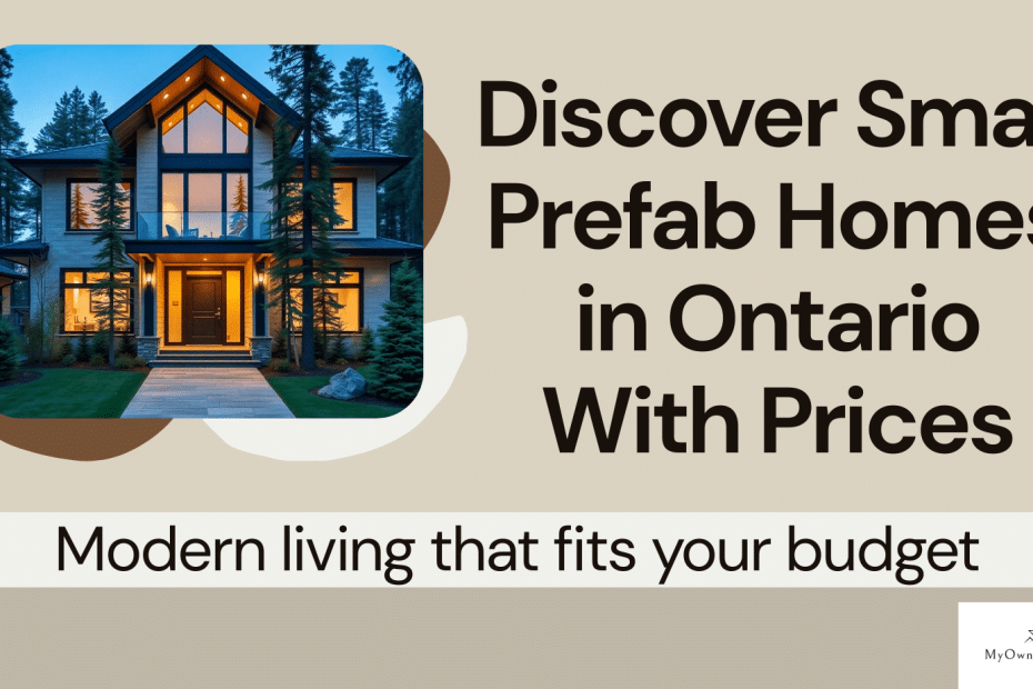 Modern small prefab homes in Ontario with price details displayed on banner