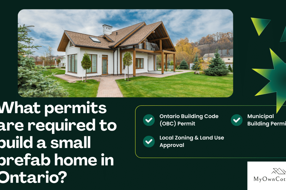 Infographic showing permits required to build a small prefab home in Ontario by My Own Cottage Inc.