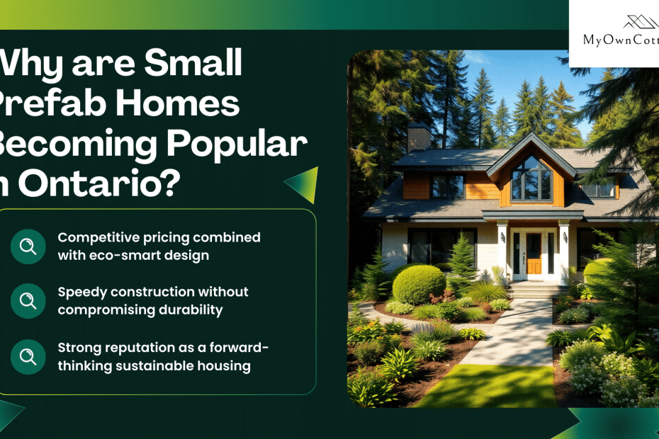 Infographic showing key reasons small prefab homes are becoming popular in Ontario, including cost, speed, and sustainability.