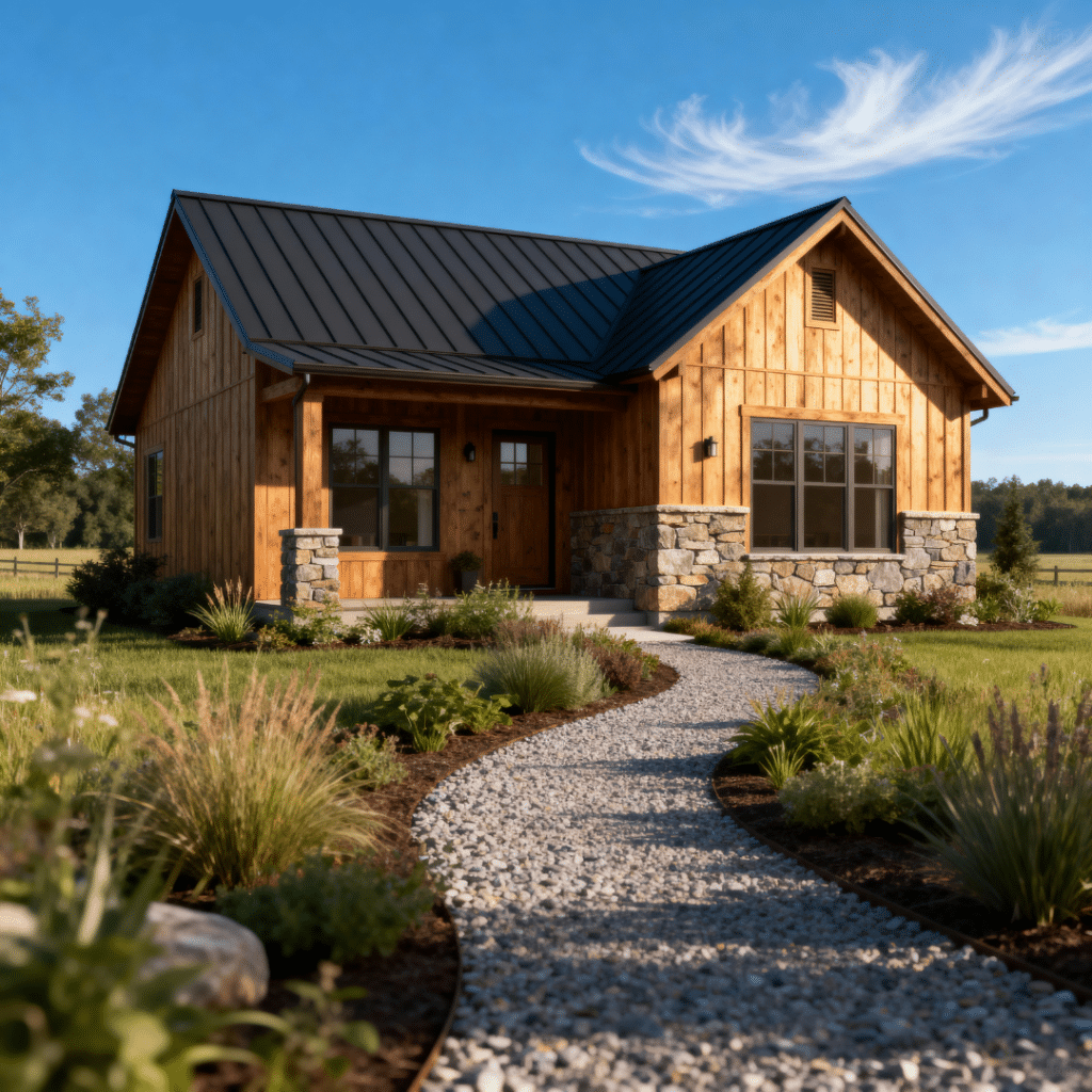 Small rustic affordable prefab home in Innisfil, Ontario — modern single-story layout by My Own Cottage showcasing customizable, energy-efficient design options across Simcoe County.