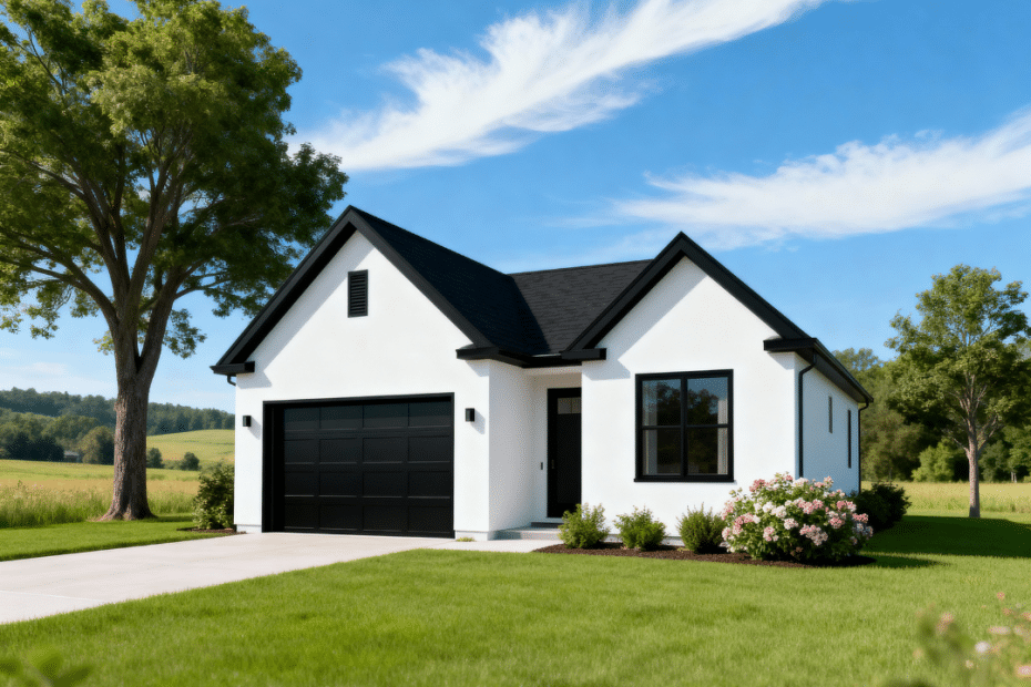Affordable prefab home in Gravenhurst, Ontario by My Own Cottage — white and black modern suburban design showcasing quality and value.