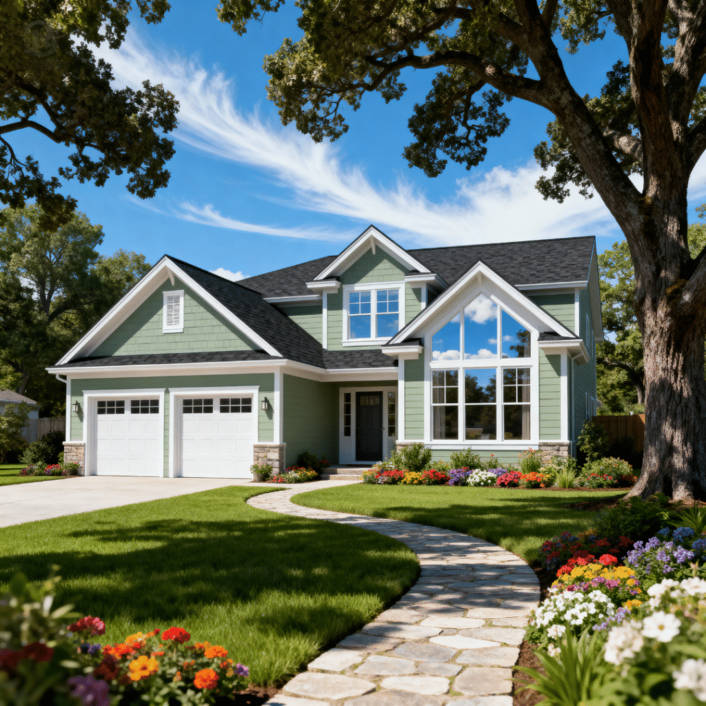 A beautiful affordable prefab home with a garage in Innisfil, Ontario, built by My Own Cottage — showcasing a standardized modular plan, level lot, and mid-tier materials for smart, cost-effective living.