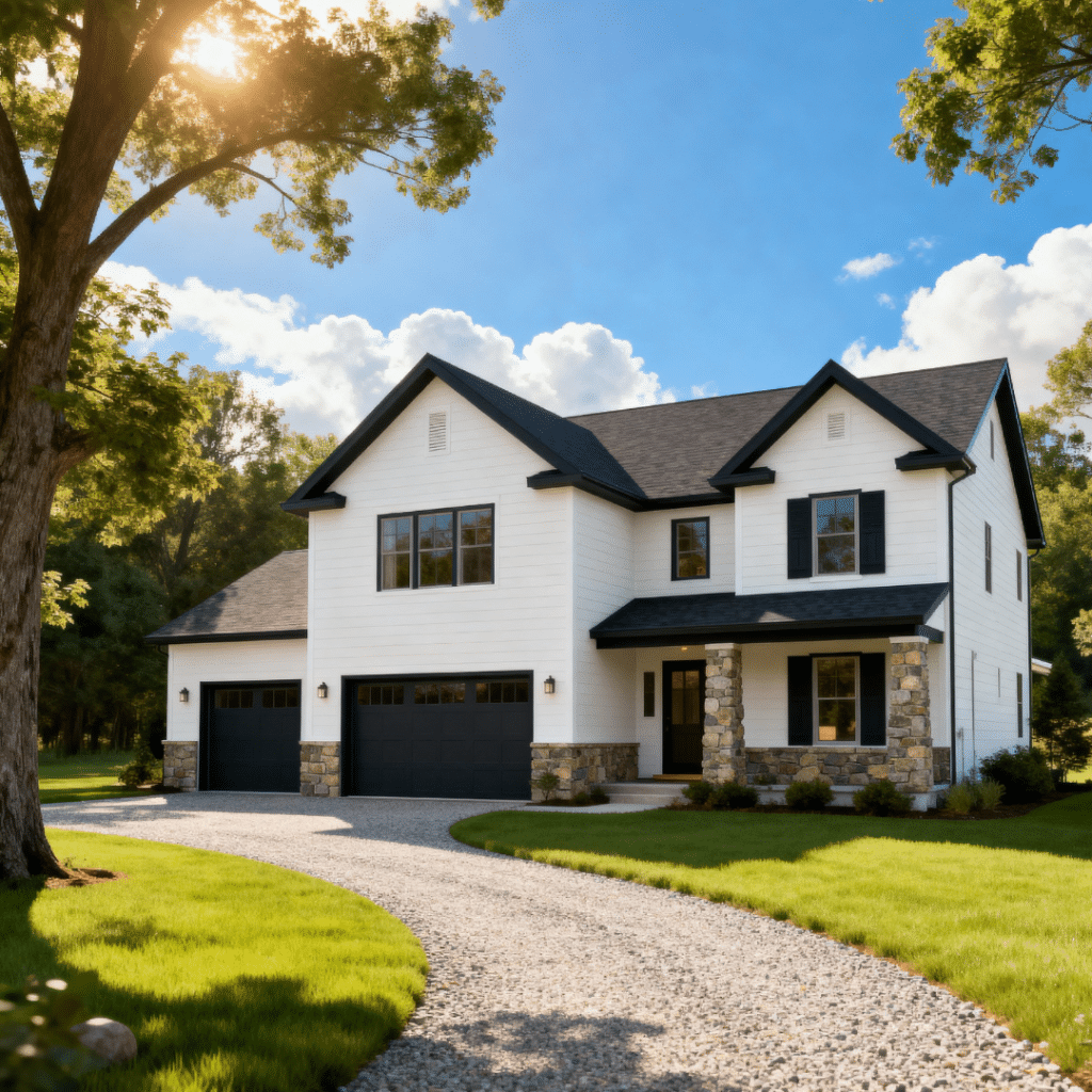 Affordable prefab home in Innisfil, Ontario — energy-efficient, factory-built design by My Own Cottage in a peaceful rural spring setting, highlighting low development costs and fast occupancy.