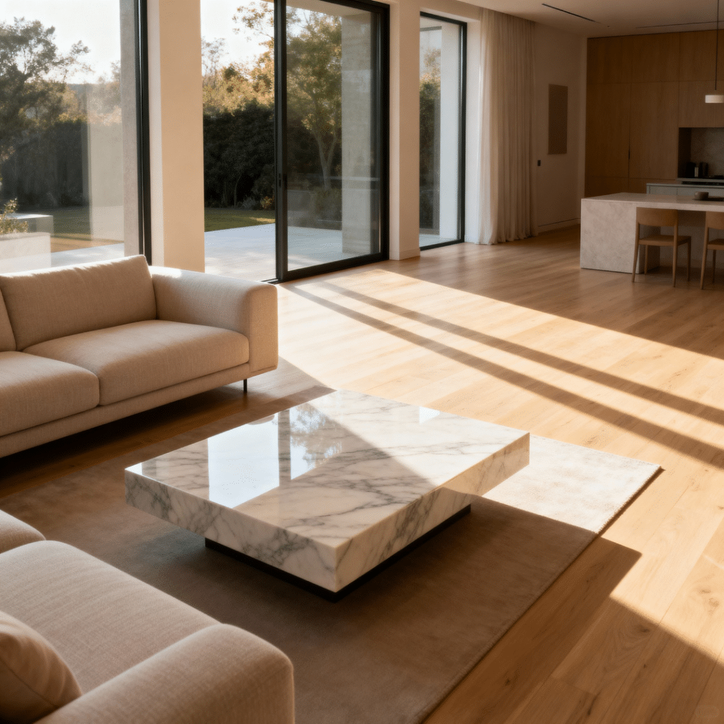 Modern affordable prefab home interior in Innisfil, Ontario — filled with natural sunlight and designed by My Own Cottage to highlight transparent prefab pricing by size, finish, and customization.