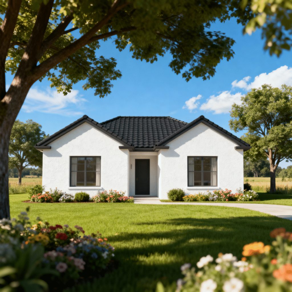 A beautiful, affordable small prefab home in Innisfil, Ontario, built by My Own Cottage — showcasing simple modern design, quality construction, and budget-friendly living under clear blue skies.