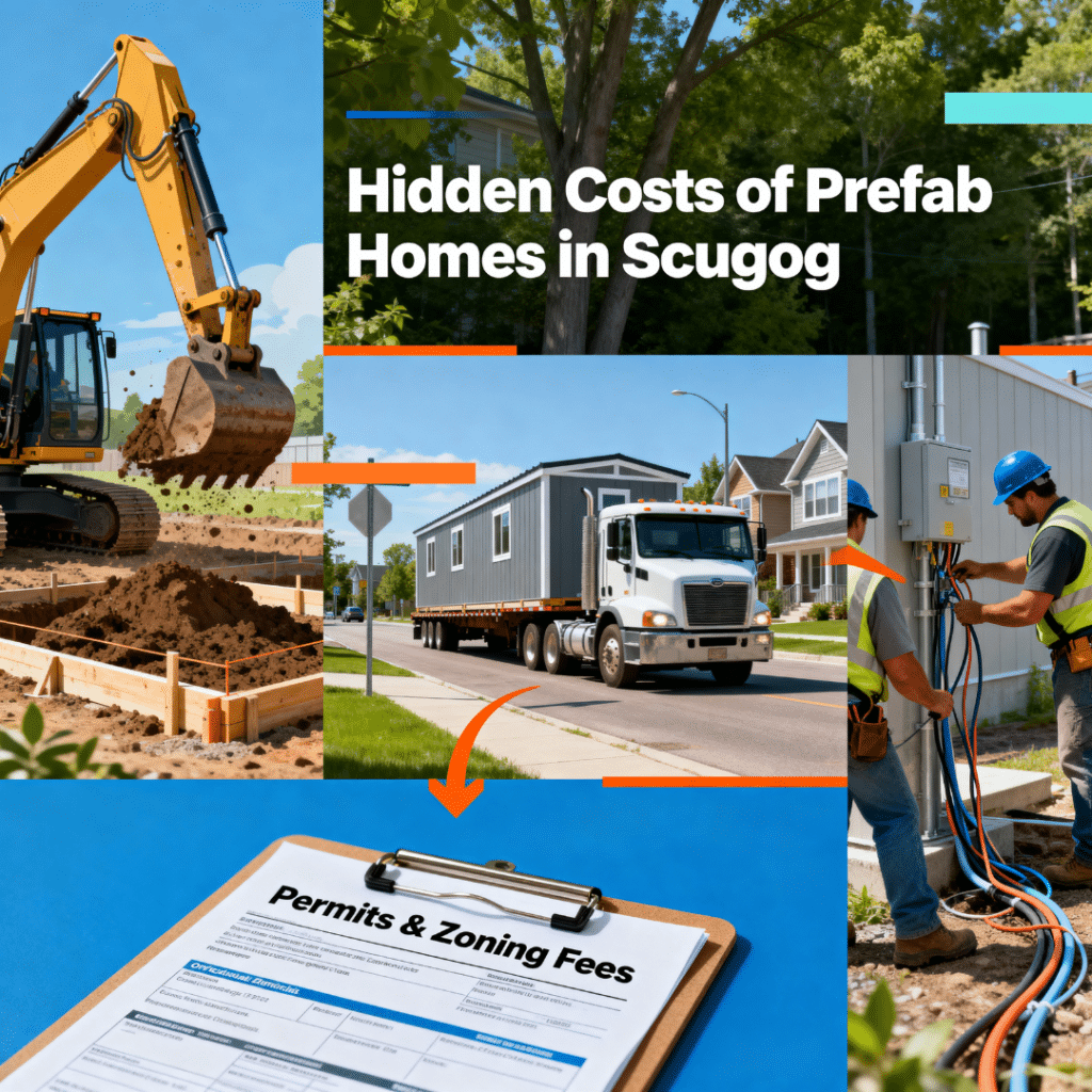 Hidden prefab home costs in Scugog – site prep, transport fees, utility hookups, and permits adding $20K–$50K to budgets.