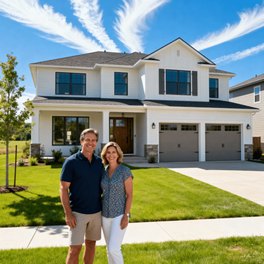 Luxury prefab home in Innisfil, Ontario by My Own Cottage — custom architecture, smart systems, and sustainable design with smiling homeowners.