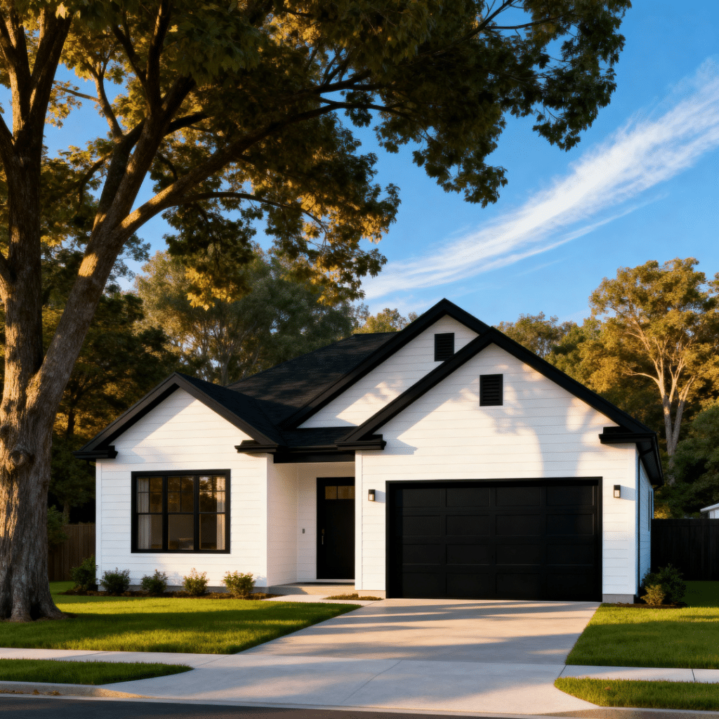 Small prefab home Innisfil Ontario — modern black and white energy-efficient house by My Own Cottage