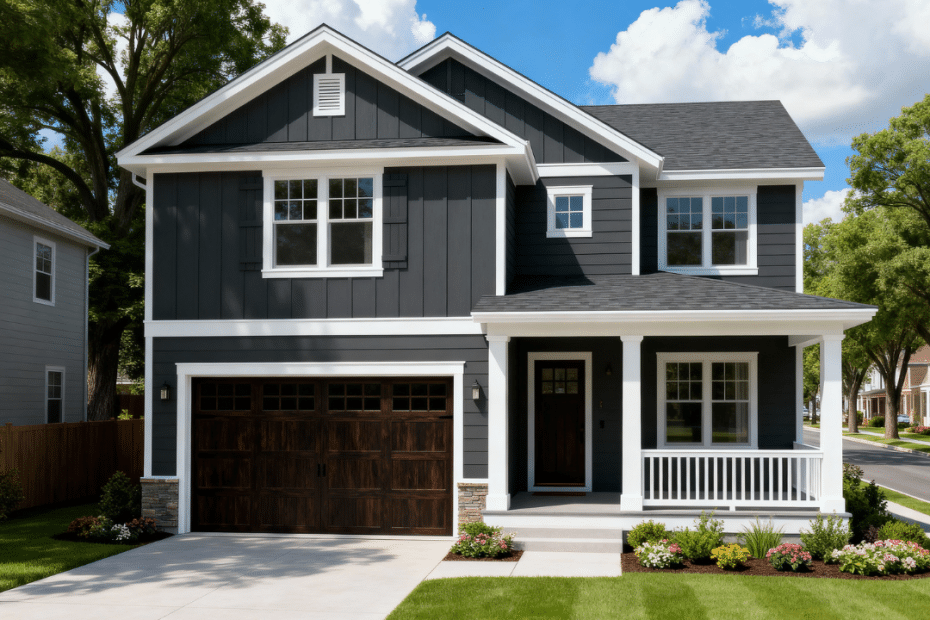 Prefab homes Scugog prices 2025 – stylish suburban prefab home with garage in Ontario under clear blue skies.