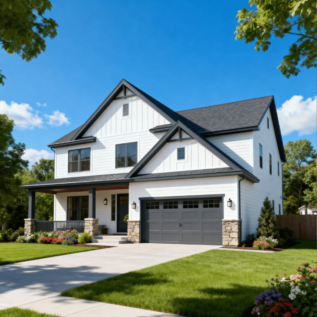 A beautiful, affordable modern prefab home with a garage in Orillia, Ontario by My Own Cottage — photographed on a sunny summer day, showcasing Ontario-certified construction quality, transparent pricing, and durable craftsmanship.