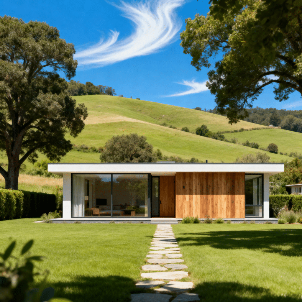 Small modern affordable suburban prefab home by My Own Cottage in a peaceful Halton Region spring setting, ideal for renters and ADU investment.