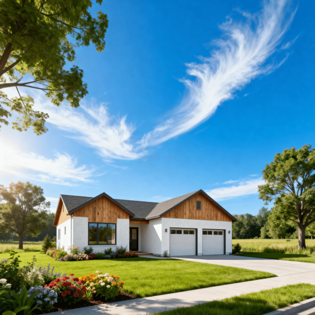 Small cheap prefab home with garage in rural Caledon, Ontario by My Own Cottage, shown in a clear summertime setting highlighting rising demand, zoning benefits, and code-compliant prefab housing.