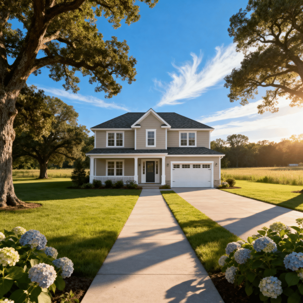 Cheap prefab home with garage in Caledon, Ontario by My Own Cottage, shown in a bright spring setting, illustrating 2025 prefab home prices ranging from $95,000–$195,000 depending on size and finishes.