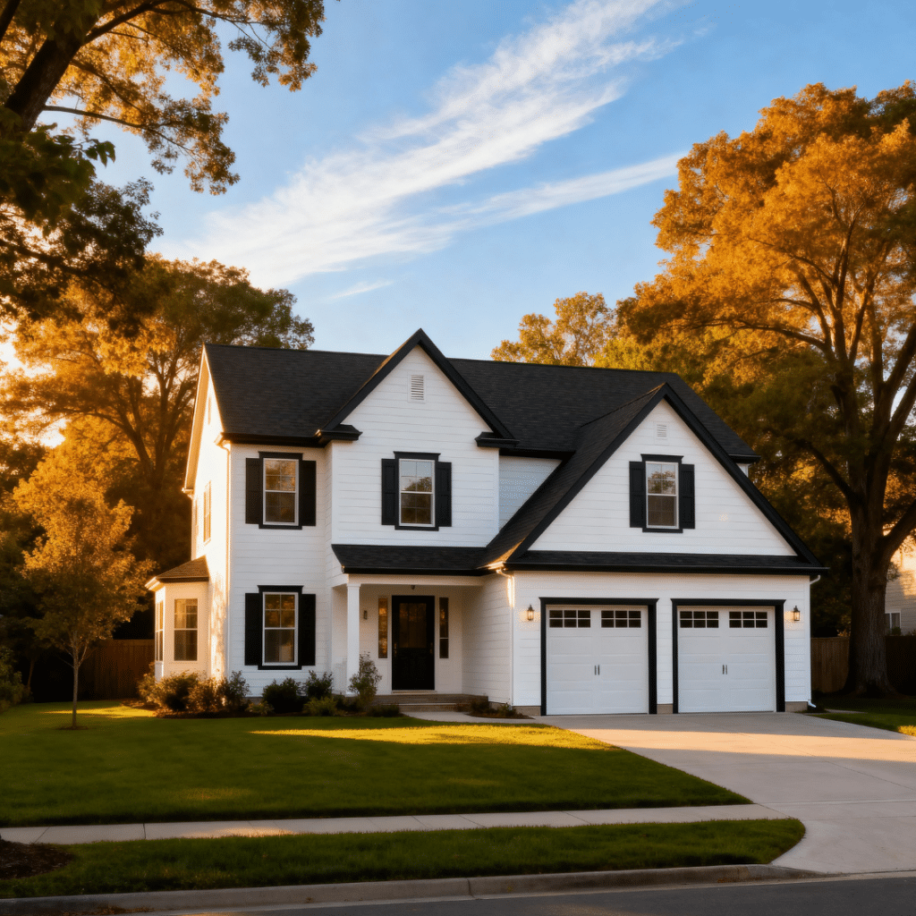 Luxury prefab home with garage in Innisfil by My Own Cottage, shown in a clear summertime setting—featured in the Prefab Homes Innisfil FAQ.