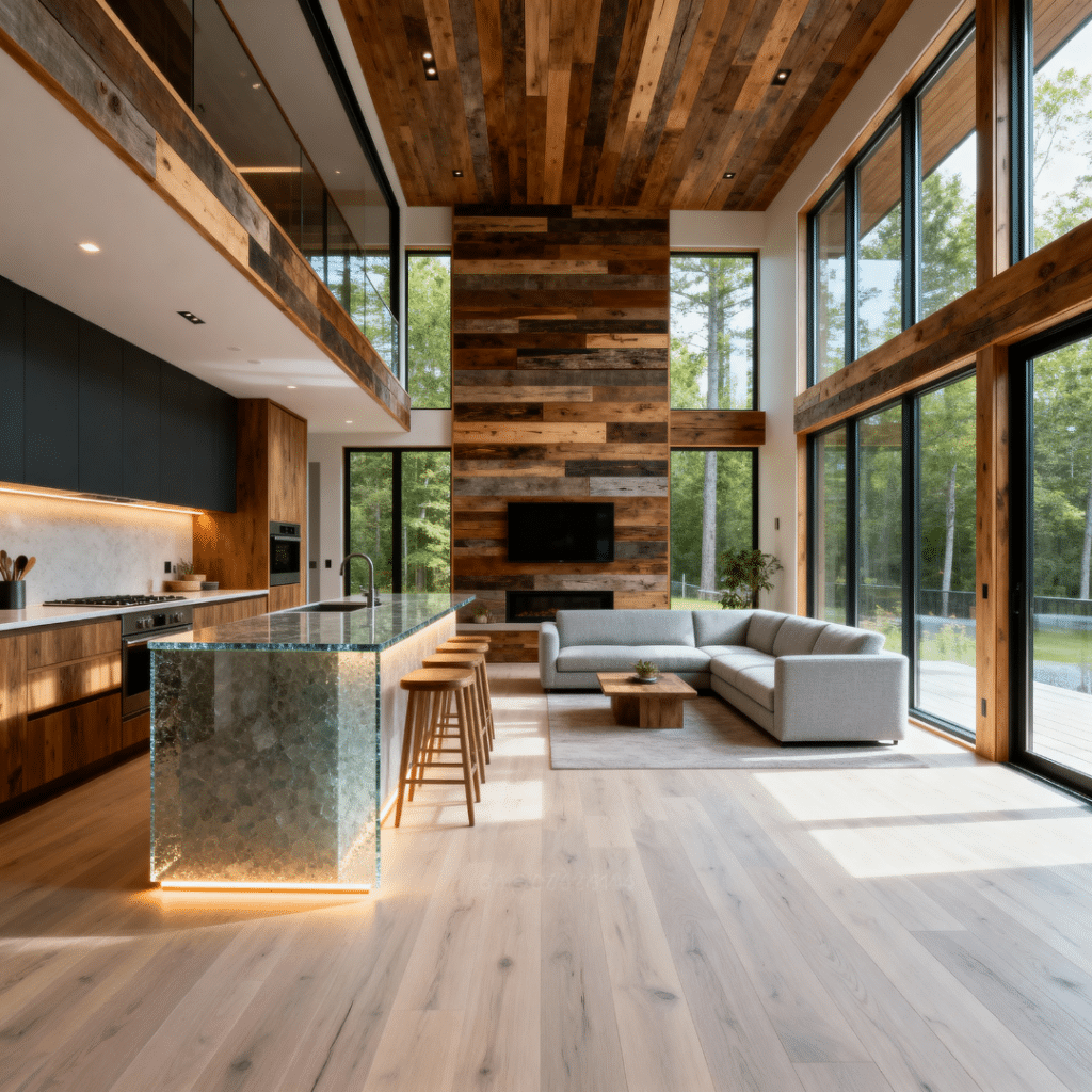 Bright modern luxury prefab home interior in Orillia, Ontario — eco-friendly design by My Own Cottage with Scandinavian elegance and natural light.