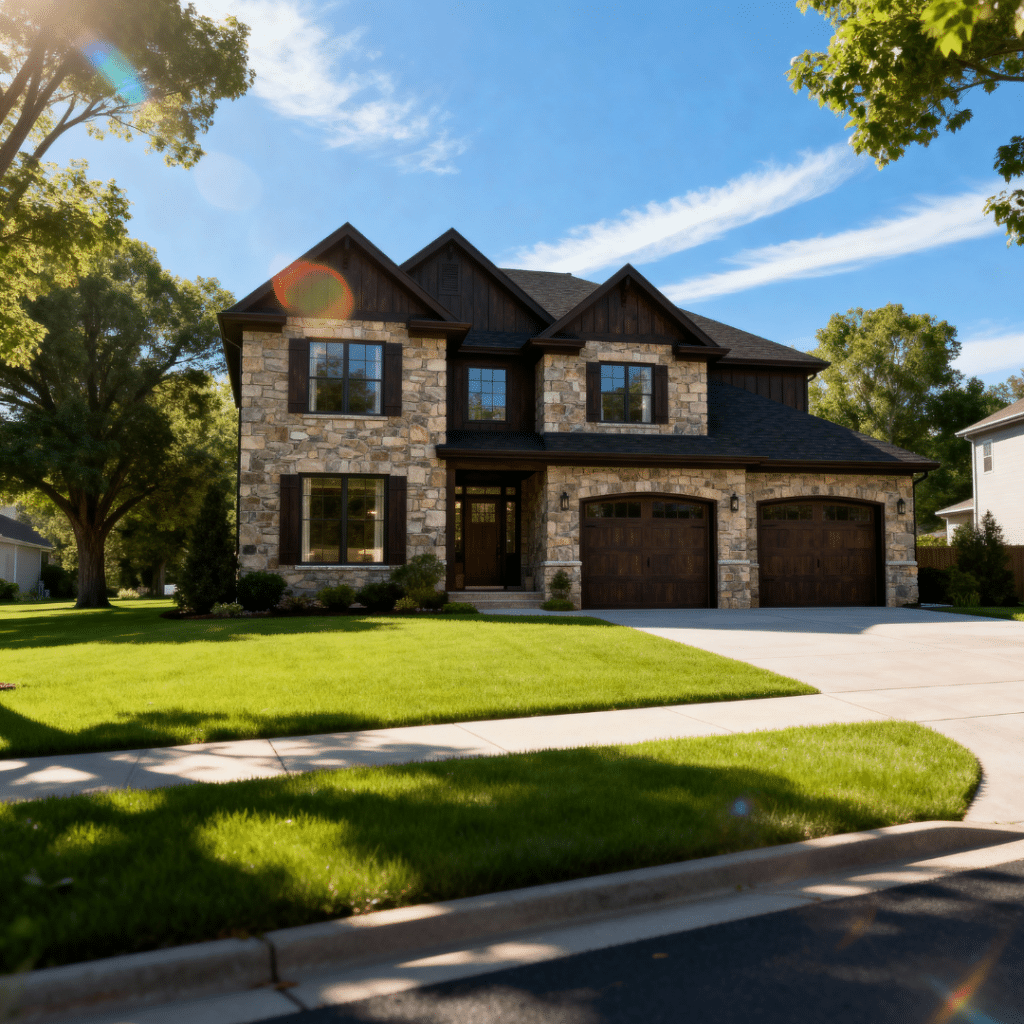 Luxury prefab home with garage by My Own Cottage in Orillia, shown in a peaceful summer setting—featured in the Prefab Homes Orillia FAQ.
