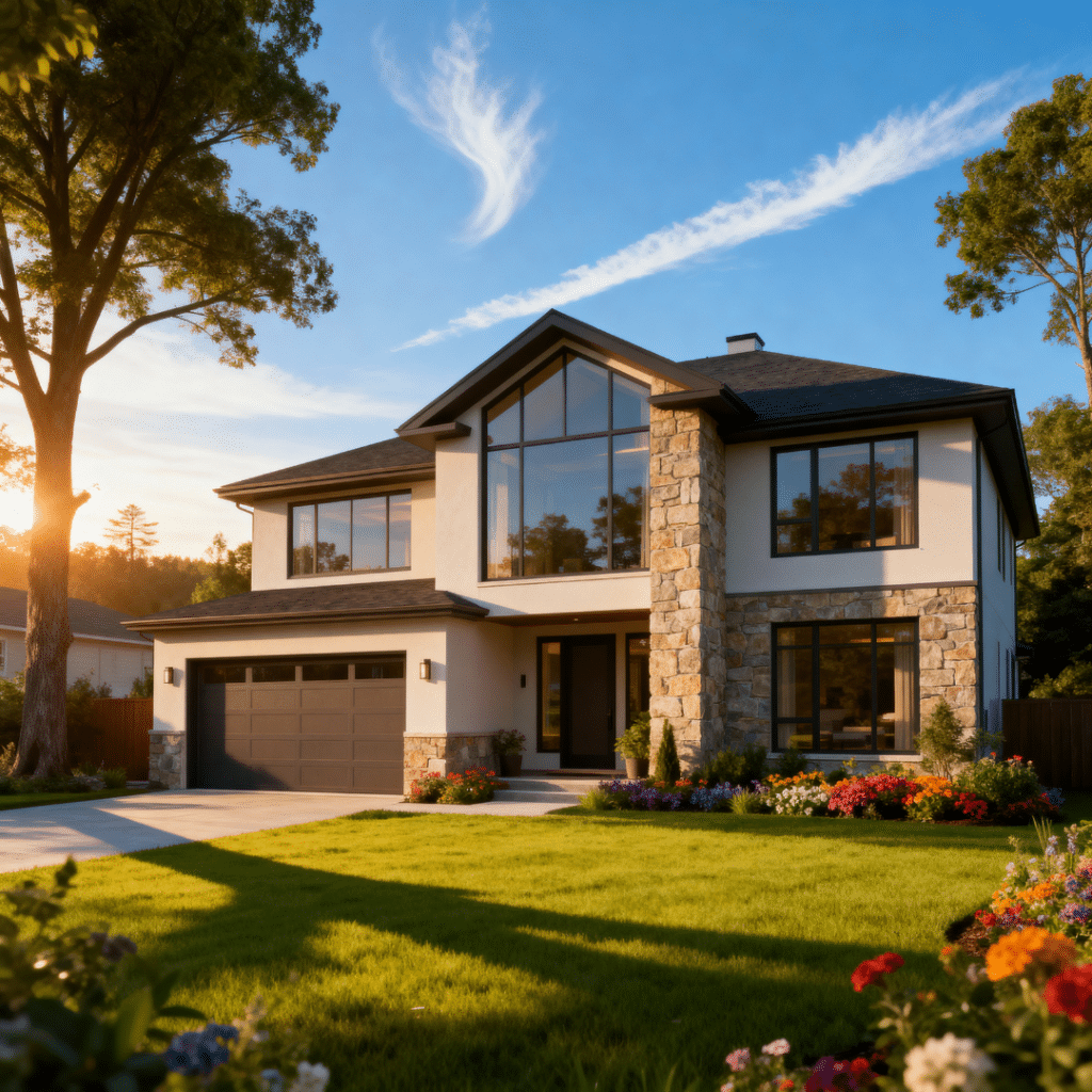 Modern prefab home with garage in Halton Hills, Ontario — energy-efficient modular design by My Own Cottage.