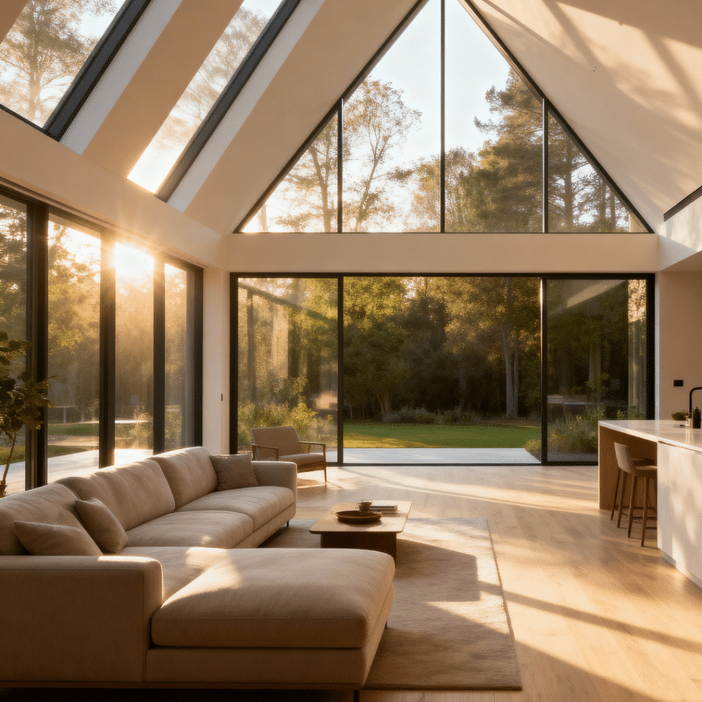 Modern prefab home interior in Halton Hills, Ontario by My Own Cottage — bright open-concept design with sustainable materials and energy-efficient windows.