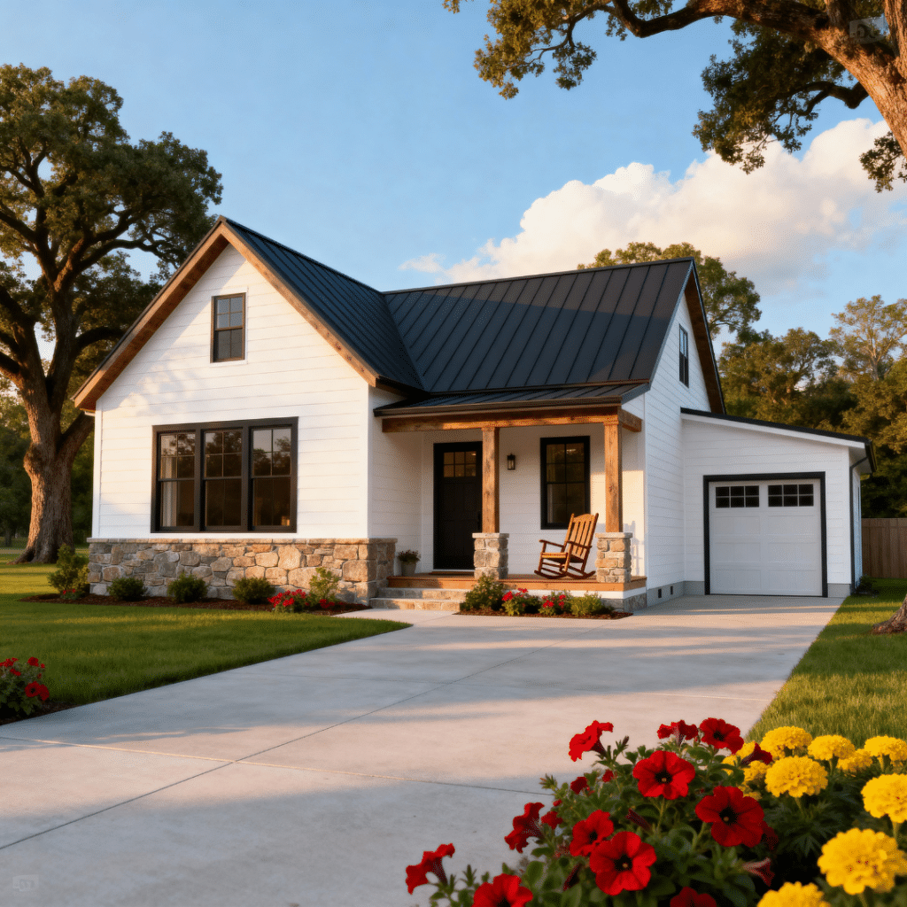Affordable small prefab home with garage in rural Caledon, Ontario by My Own Cottage, illustrating current availability, build timelines, and ordering options for small prefab homes.
